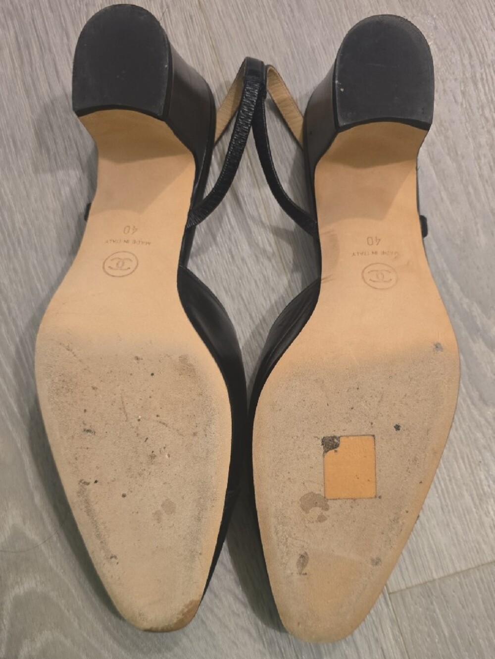 CHANEL Black Leather & Fabric Slingback Mules - Picture 7 of 7